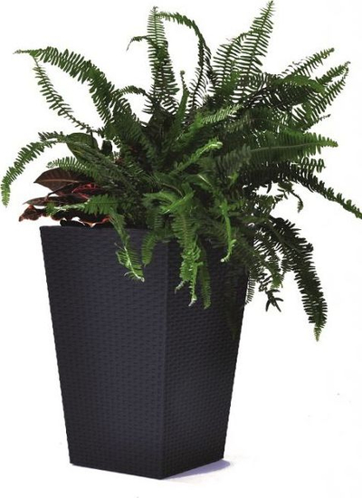 Vazo dekorative Prosperplast Rattan Planter M, plastike rezistente UV, grafit