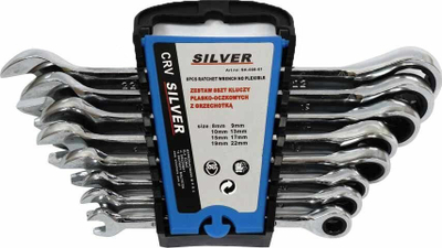 Set çelësash me raglo Silver SK-008-01, 8 copë, 8-22mm, argjendtë
