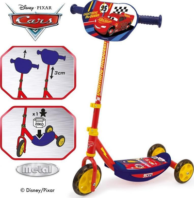 Troti me tre rrota Smoby Cars 3 750114, i rregullueshëm, për kalamaj 3+, kuq e blu