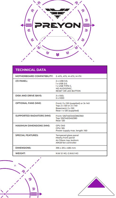 Kutia PC PREYON Nest Aero ARGB PNA04B, mid tower, xham i temperuar, e zezë