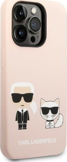 Kapak telefoni Karl Lagerfeld Liquid Silicone Karl &amp; Choupette MagSafe, për iPhone 14 Pro Max, rozë e çelët