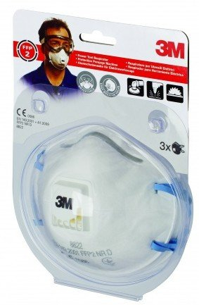 Maskë mbrojtëse 3M 8822 P2 me valvul, paketim 3 copë, e bardhë