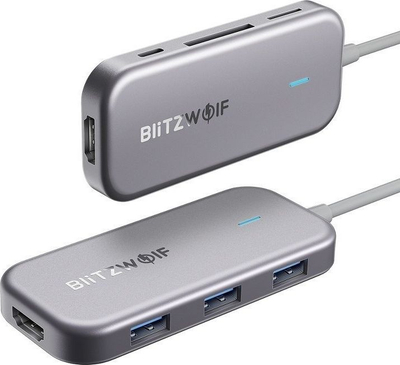 Adapter USB C BlitzWolf BW-TH5, hub 7 në 1, 3x USB 3.0, HDMI 4K, gri