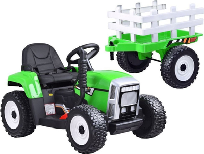 Traktor elektrik lodër PA0242 me rimorkio, 12V, me telekomandë, jeshil
