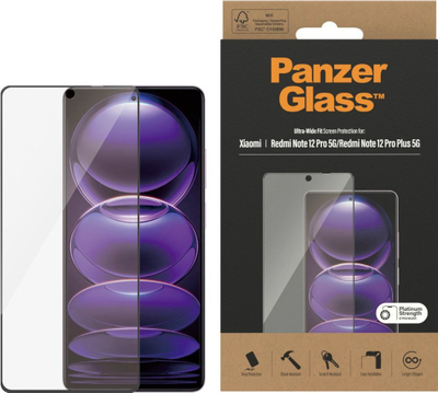 Mbrojtëse ekrani PanzerGlass për Xiaomi Redmi Note 12 Pro 5G, Ultra-Wide Fit, xham i temperuar, transparente