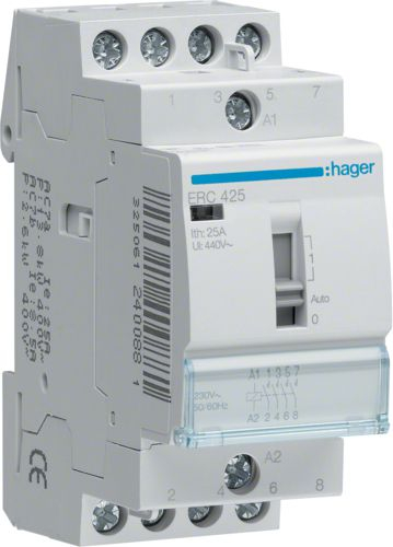 Kontaktor modular Hager ERC425, 25A 4NO, 230V AC, i bardhë