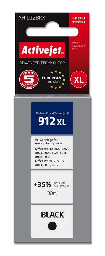 Ngjyrë për printer Activejet AH-912BRX (zëvendësim për HP 912XL), 30 ml, e zezë