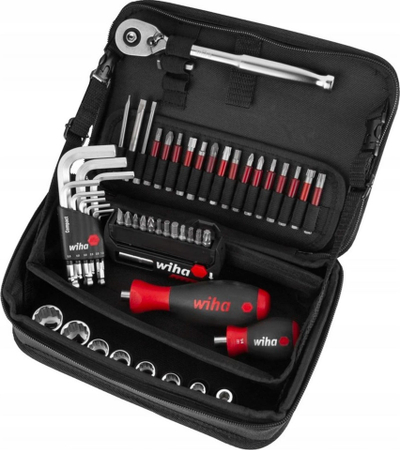 Set veglash Wiha 3/8", 55 copë, me bita dhe koka çelësash, i zi