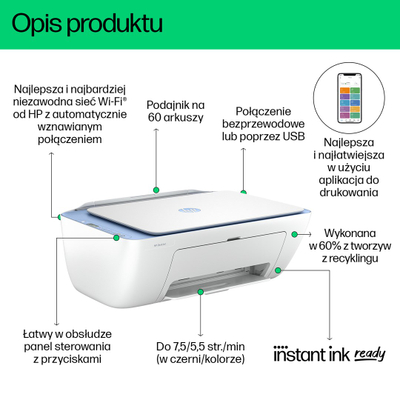 Printer multifunksional HP DeskJet 2822e, wireless, me ngjyra, i bardhë