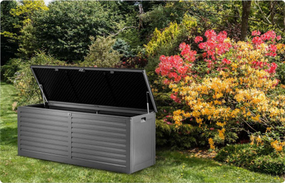 Кутија за во двор Garden Chest, 143 x 57 x 53.5 cm, 390L, црна и сива