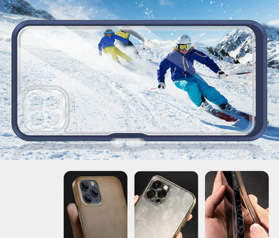Kllëf telefoni Samsung Galaxy A22 5G, Hybrid Armor 3n1, transparent, me kornizë blu