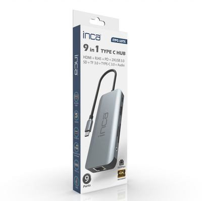 Adapter USB C Inca ITPC 10TX, 9 me 1, 1Gbps, gri