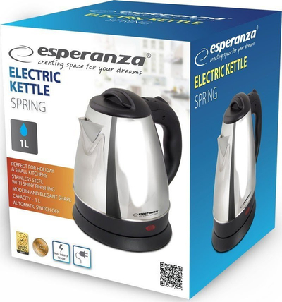 Çajnik elektrik Esperanza Spring EKK116S, 1L, 1350W, argjendtë