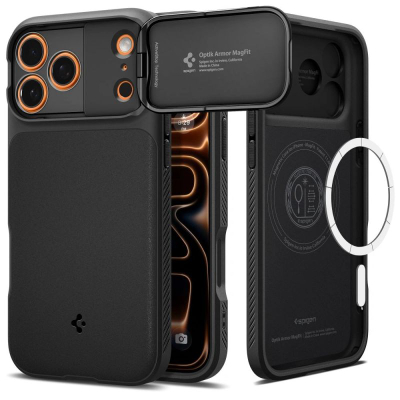 Këllëf telefoni Spigen Optik Armor MagSafe, për iPhone 17 Pro, me mbrojtje kamere, i zi