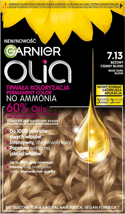 Bojë flokësh Garnier Olia 7.13 Beige Dark Blond, e përhershme, pa amoniak