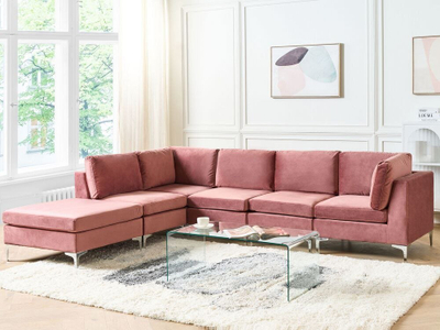 Kënd divani EVJA Velvet, 5 vende, me ottoman, rozë