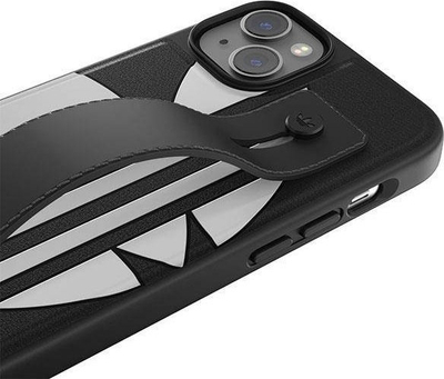 Këllëf telefoni Adidas Handstrap Case për iPhone 14 Plus, rrip dore, i zi e bardhë