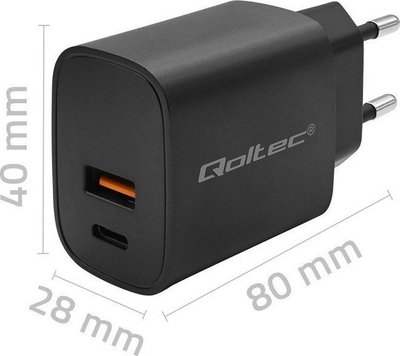 Karikues muri Qoltec GaN Power Pro, 30W, 1x USB C 1x USB, i zi