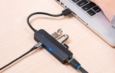 USB hub me adapter Ethernet Vention, 3 porta USB 2.0, 100Mbps, 0.15m, i zi