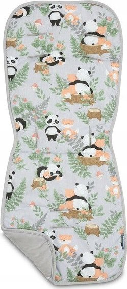Jastëk shtesë për karrocë Basic Insert, pambuk Minky, me panda edhe dhelpra, gri