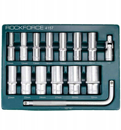 Set çelësa koke Rockforce RF-4157, 1/2", 10-32 mm 15 copë, argjendtë
