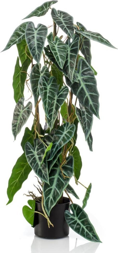 Bimë artificiale Emerald Alocasia, 75 cm, me vazo, e zezë