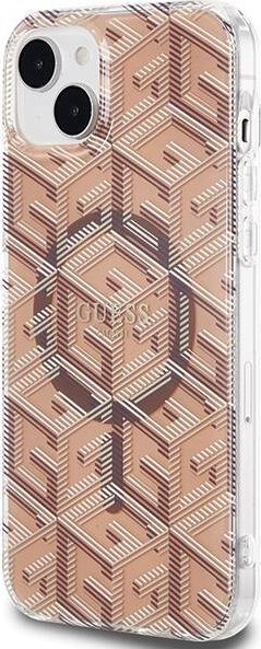 Mbulesë telefoni Guess IML GCube MagSafe për iPhone 15 Plus 14 Plus, TPU PC, kafe