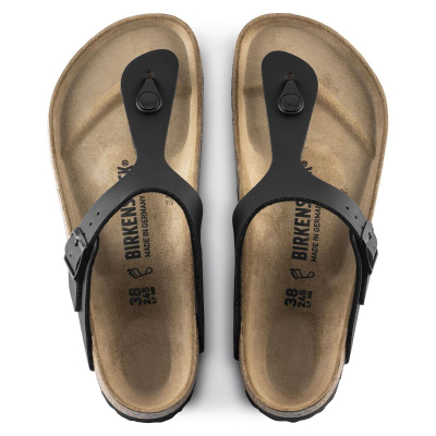Shapka Birkenstock Gizeh W 43691, mikrofibër vegane, taban tapë natyrale, të zeza