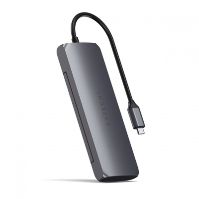 Përshtatës Satechi Aluminium USB-C Hybrid Multiport me kuti për SSD, i hirtë