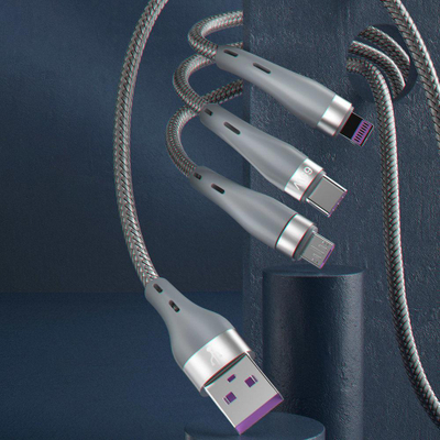 Кабел за полнење Dudao L20X 3in1, USB во Lightning microUSB Type C, 65W 1.2m, сива