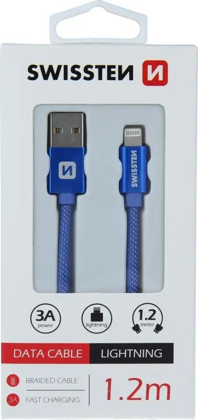Kabllo USB Lightning Swissten Textile 71523206, 1.2m, 3A, e kuqe
