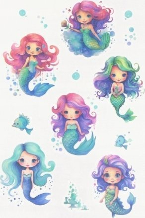 Tatuazhe ngjitëse për kalamaj Teka Mermaid Tattoos, me sirena, set me figura deti, shumngjyrëshe