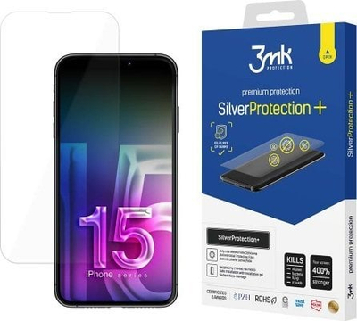 Folie mbrojtëse 3MK Silver Protect+ për iPhone 15 Plus 6.7", antimikrobiale, me vënie me ujë, transparente