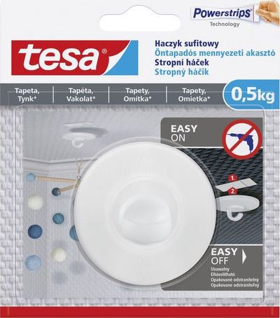 Grepa vetëngjitës për tavan Tesa Ceiling Hook, deri 0.5 kg, plastik, i bardhë
