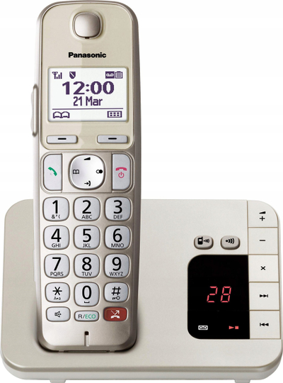 Telefon fiks pa tel Panasonic KX-TGE260, DECT, me shfaqje numri, ngjyrë shampanjë
