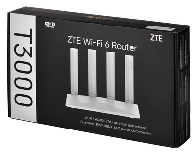 Router Wi Fi ZTE T3000 IDU, AX3000, dual band, i bardhë