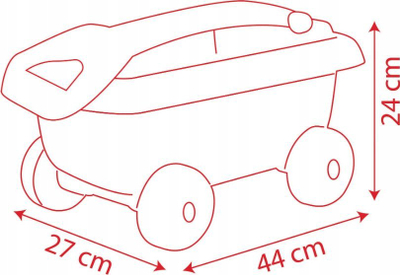Set rëre me karrocë Smoby Cars, kova dhe aksesorë, 44 cm, kuq e kaltër