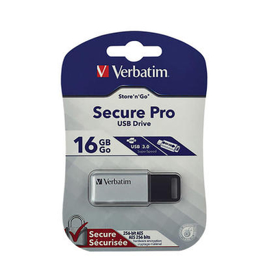 USB Verbatim Store n Go Secure Pro, 16GB, USB 3.0, argjendtë me të zezë