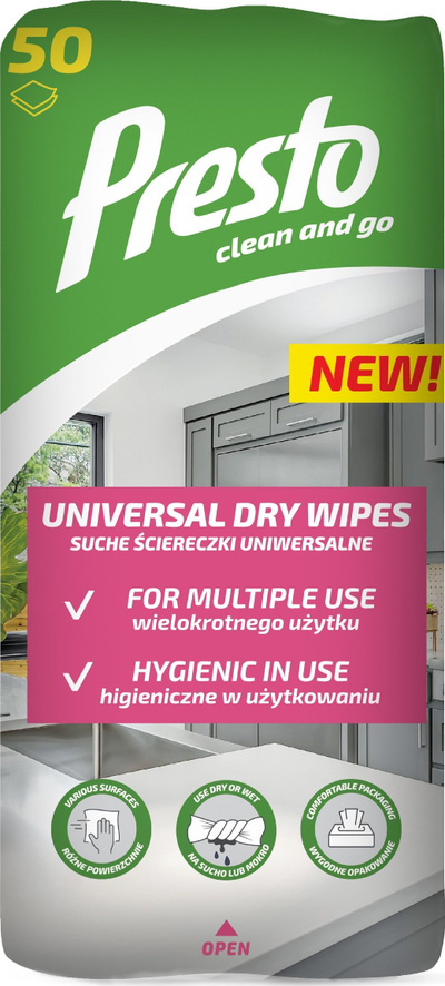 Lecka universale Presto Universal Dry Cloths, 50 copë, për përdorim të thatë dhe të lagësht
