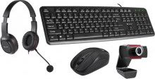Set tastjer dhe maus Tracer 4n1 Multi Office, wireless, me kamer HD dhe kufje, i zi
