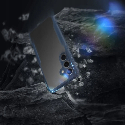 Futë telefoni Anti-Drop për Samsung Galaxy A14, transparente, me kornizë blu