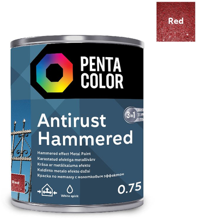 Bojë metalike Pentacolor Hardened Metal Effect, efekt i fortësuar, 0.75L, e kuqe