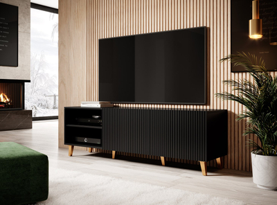 Kredencë TV Pafos, 150x40x52 cm, MDF, e zezë mat