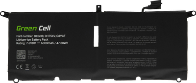 Bateri laptopi Green Cell DXGH8 për Dell XPS 13 7390 9370 9380, 7.6V, 6300mAh, e zezë