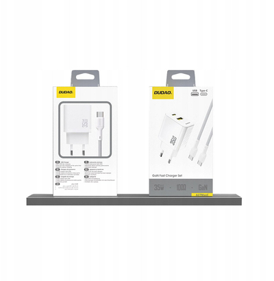 Karikues muri Dudao A27 MaxC, 35W, USB C edhe USB A, me kabllo USB C, i bardhë