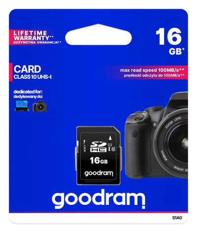 Kartë memorie GoodRam S1A0 SDHC, 16GB, Class 10 UHS I U1, e zezë