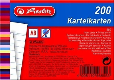 Karta indeksi Herlitz A8, të vija, 200 copë, të bardha