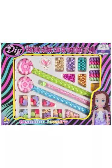 Set aksesorësh flokësh për kalamaj Mega Creative 545711, rruaza me ngjyra, 3+