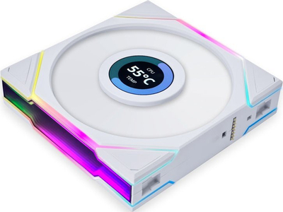Ventilatorë PC Lian Li Uni Fan TL LCD 120, set me 3 copa, RGB, me hub, të bardhë