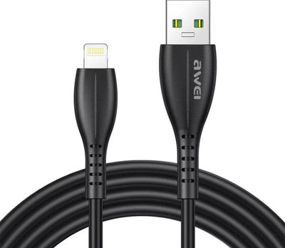 Kabllo USB në Lightning Awei CL-115L, 1m, karikim i shpejtë 2.4A, e zezë